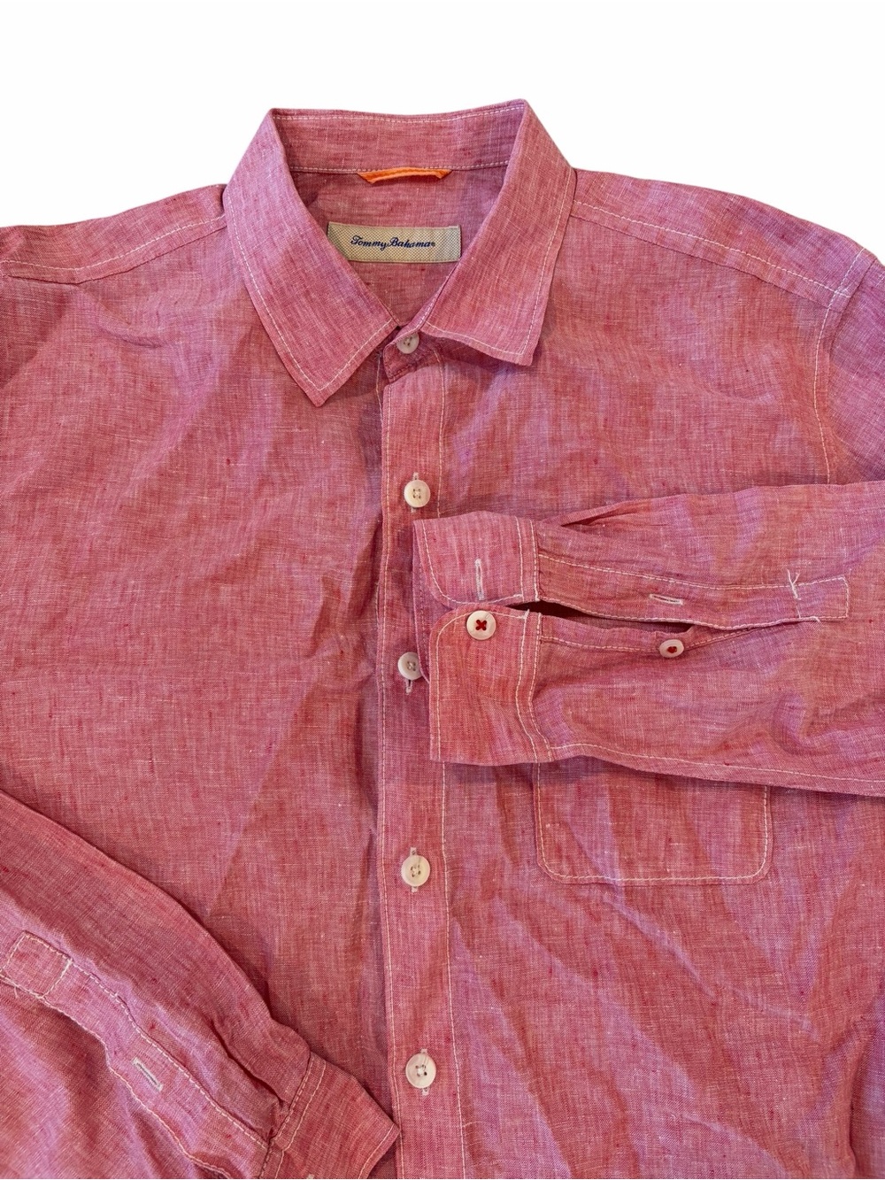 Tommy Bahama Linen Button Front Shirt Men’s Large Pink Long Sleeve